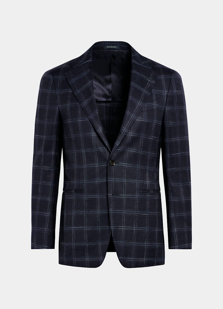 Navy Checked Tailored Fit Havana Blazer