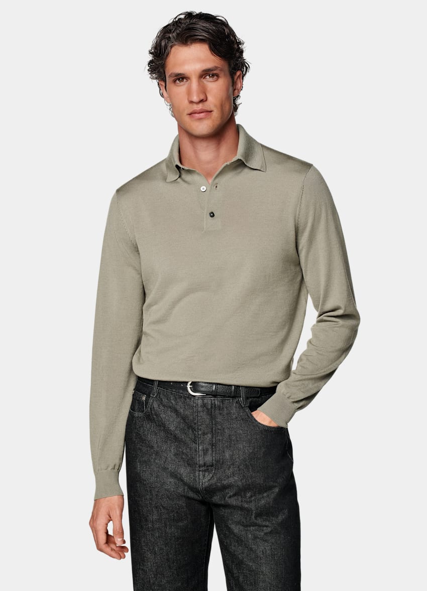 Light Green Merino Long Sleeve Polo