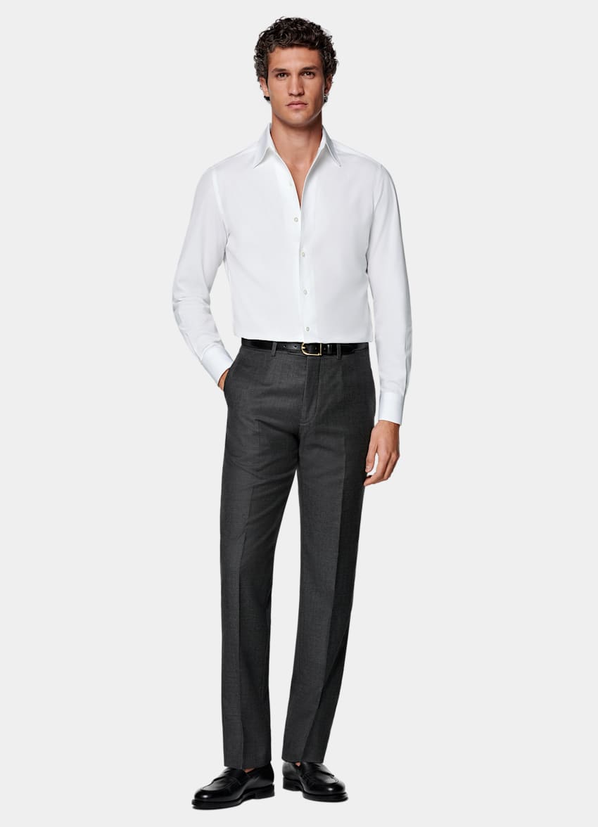 Dark Grey Slim Leg Straight Suit Pants