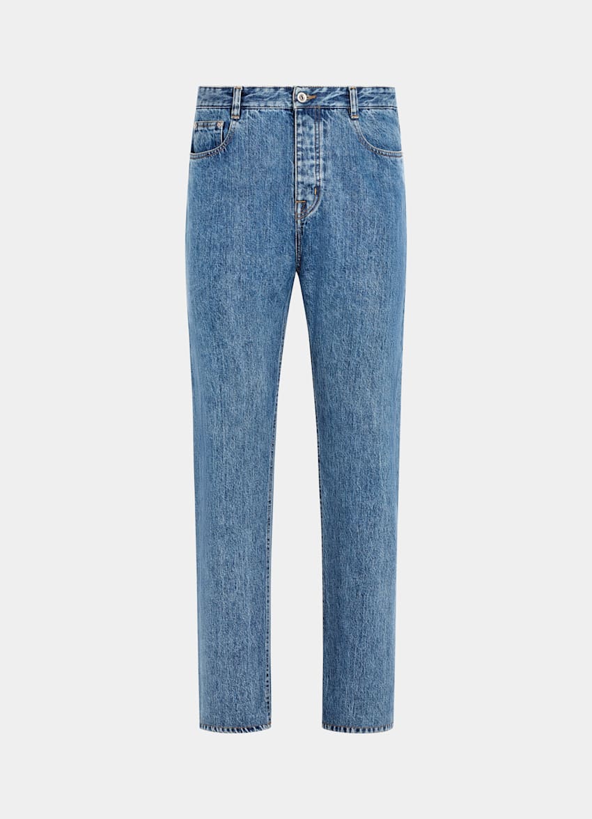 Mid Blue Washed Straight Leg Jeans