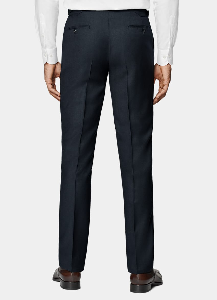 Navy Bird's Eye Slim Leg Straight Suit Pants