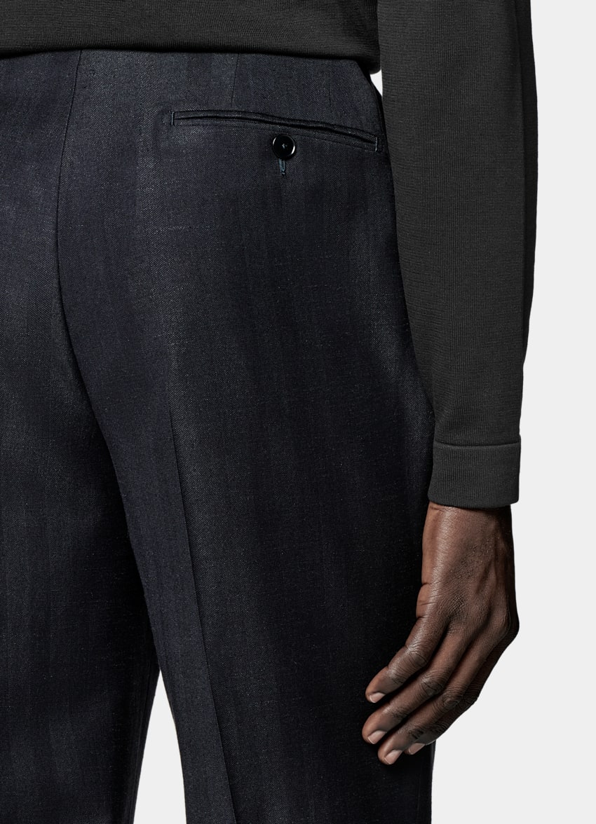Navy Herringbone Tailored Fit Havana Suit