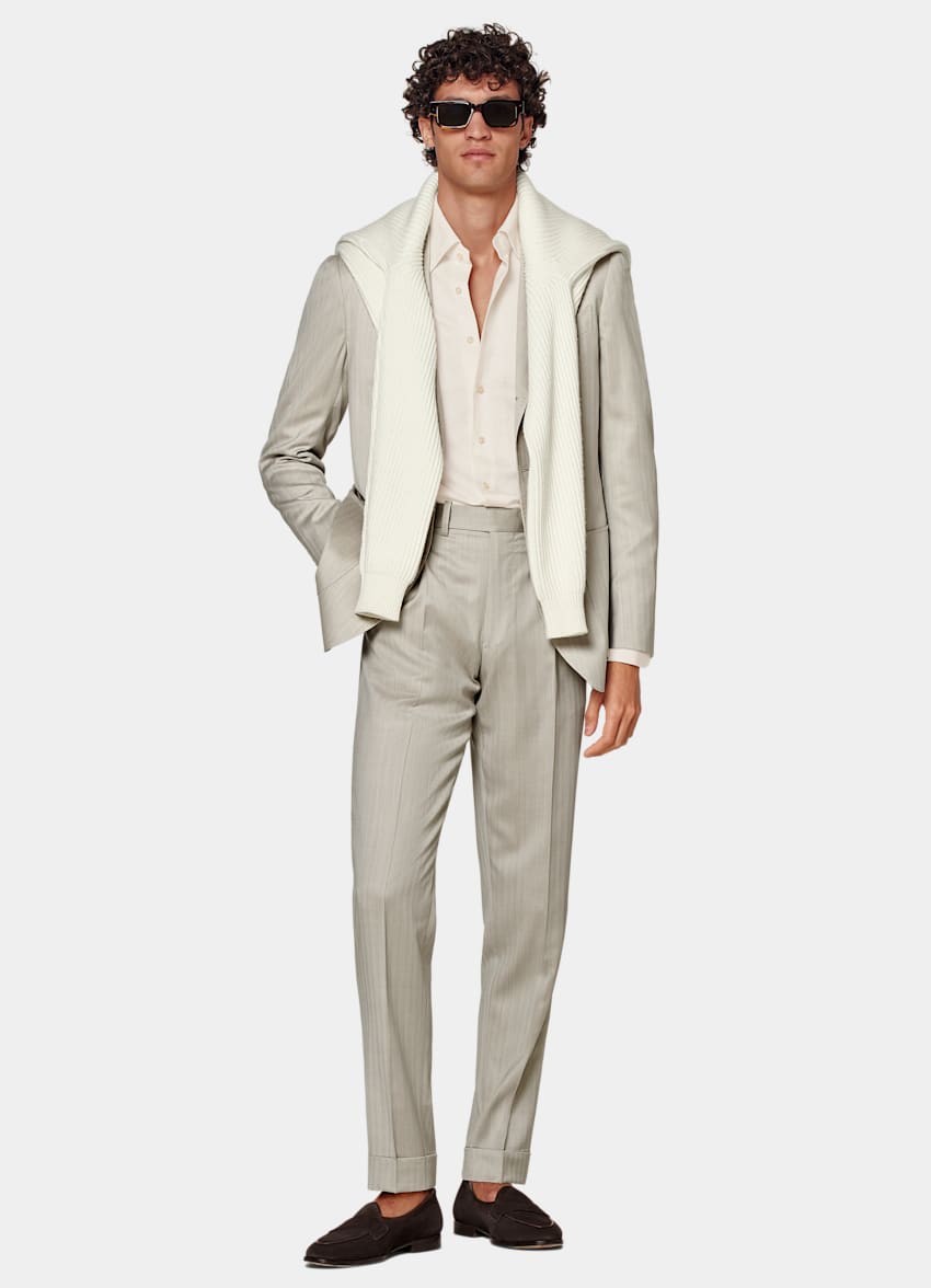 Sand Herringbone Perennial Tailored Fit Havana Suit