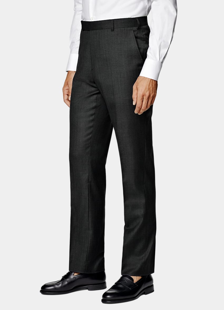 Dark Grey Striped Tailored Fit Milano Suit