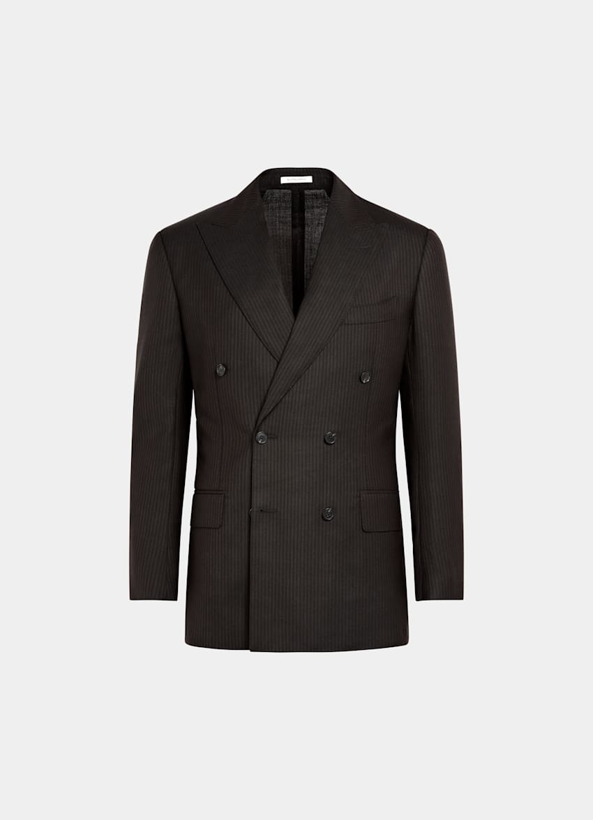Dark Brown Striped Tailored Fit Milano Suit