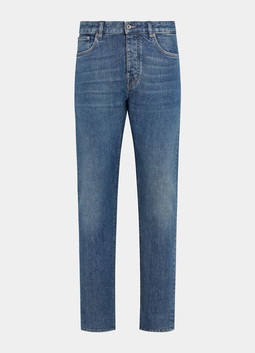 Mid Blue Slim Leg Tapered Jeans