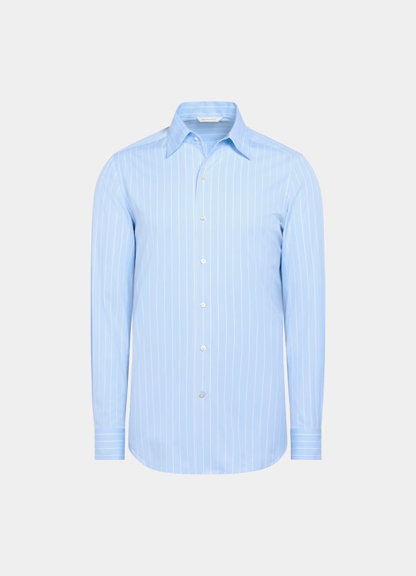 Light Blue Striped Classic Collar One Piece Tailored Fit Shirt
