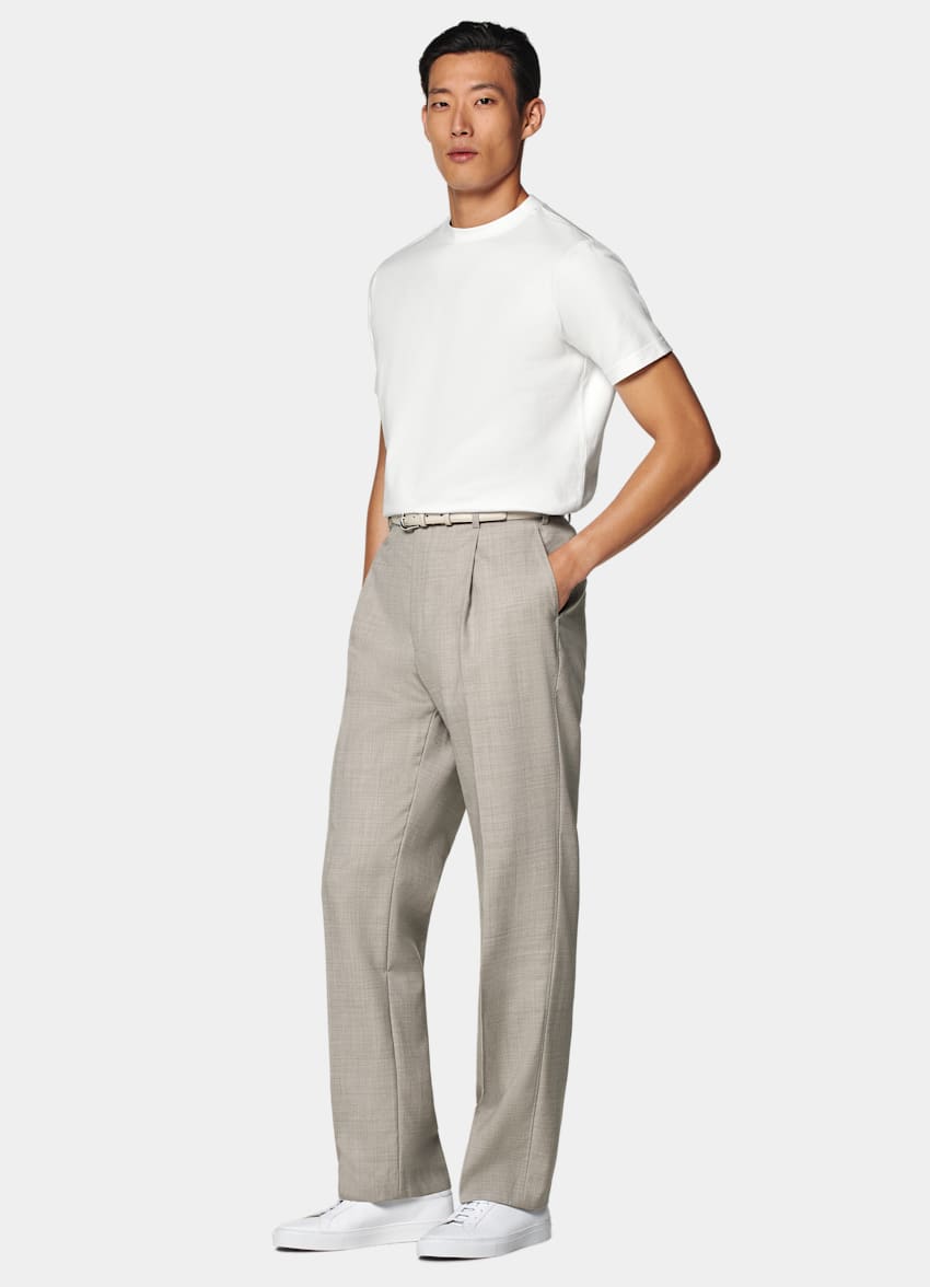 Light Taupe Wide Leg Straight Pants