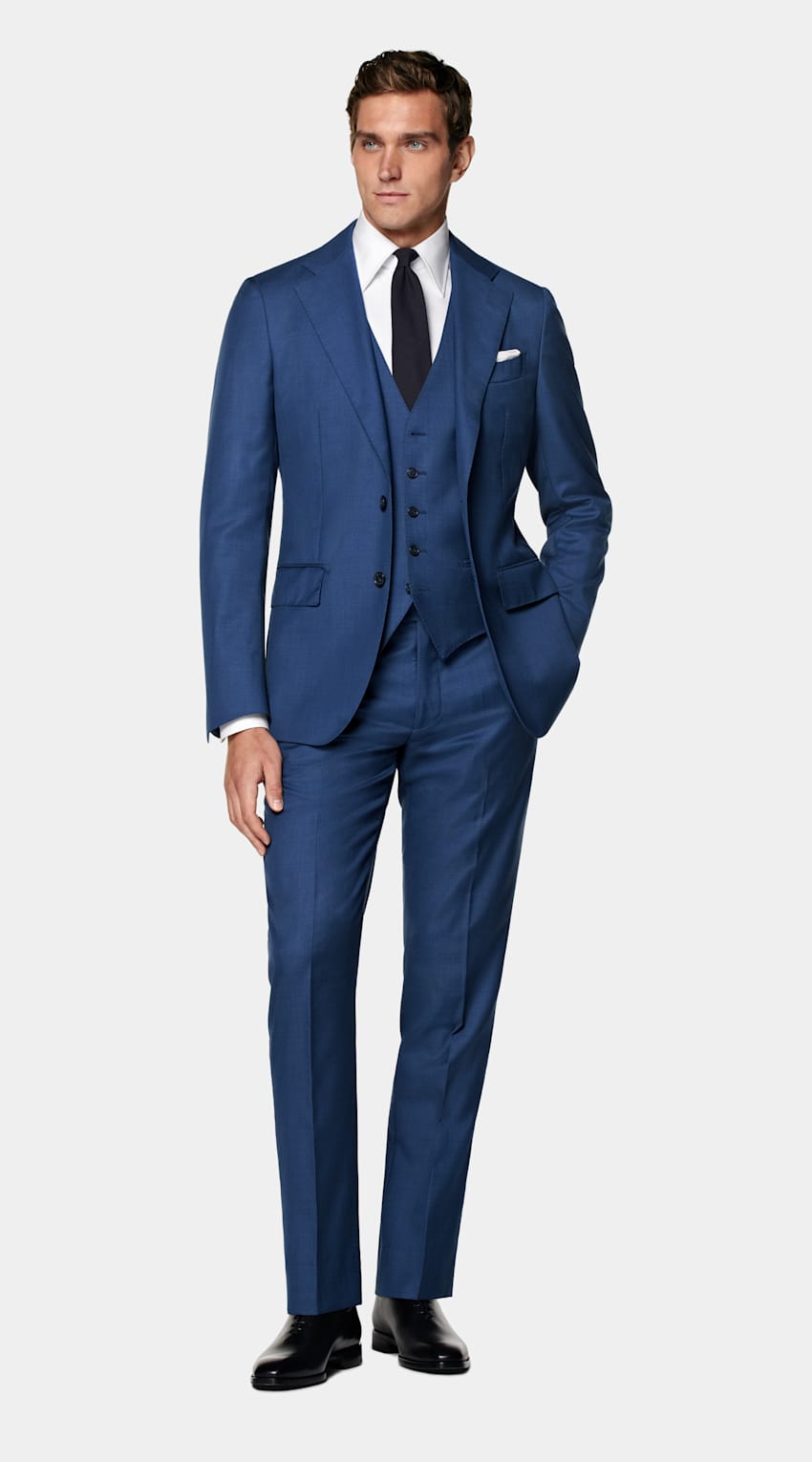 Mid Blue Three-Piece Tailored Fit Havana Suit
