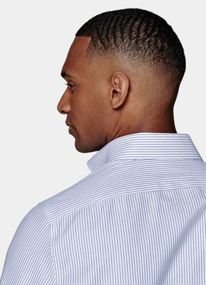 Navy Striped Royal Oxford Slim Fit Shirt