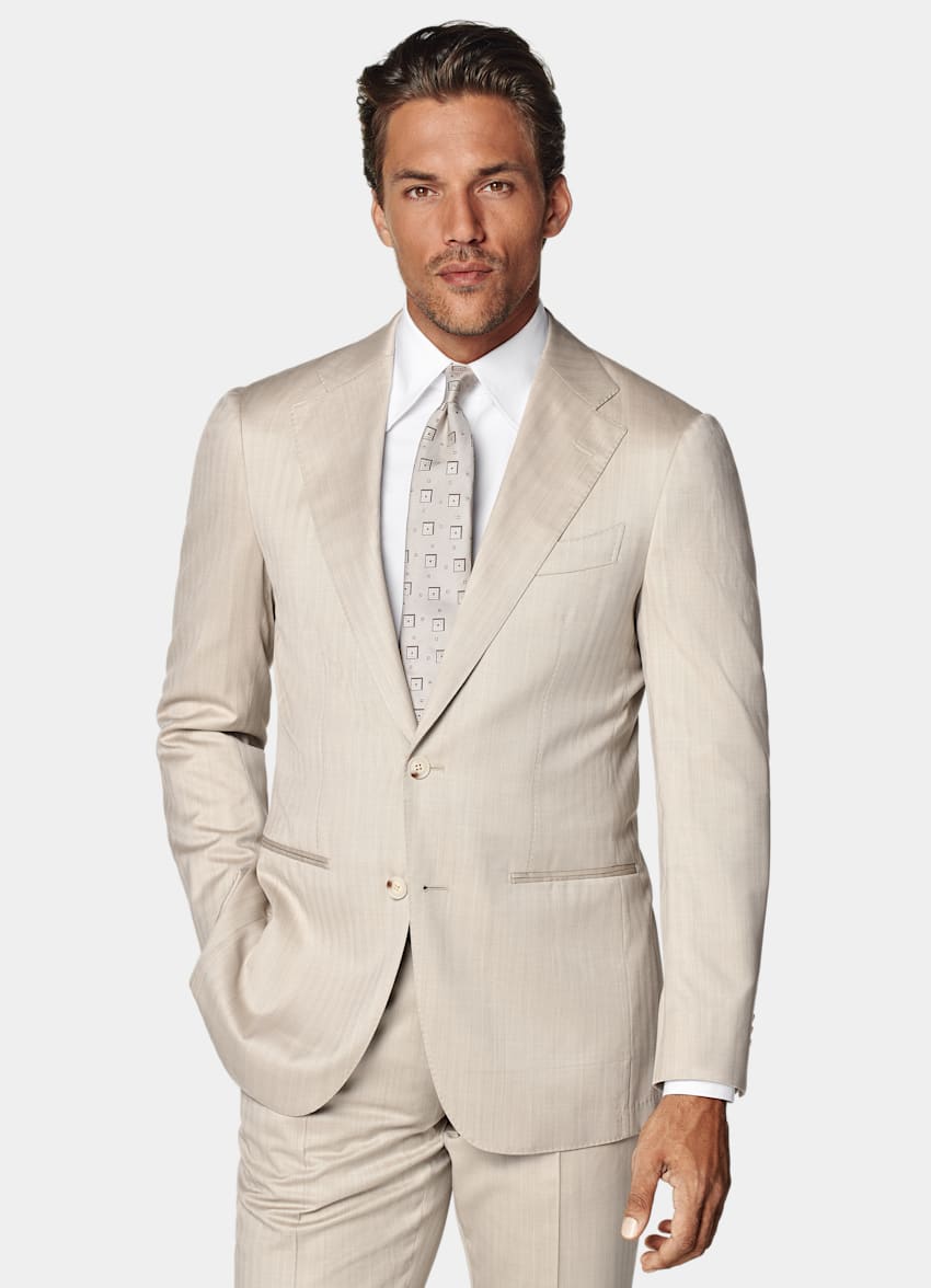 Sand Herringbone Perennial Tailored Fit Havana Suit