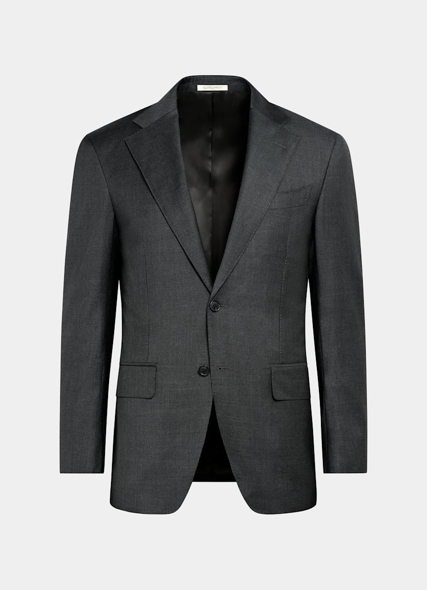 Dark Grey Houndstooth Tailored Fit Havana Suit