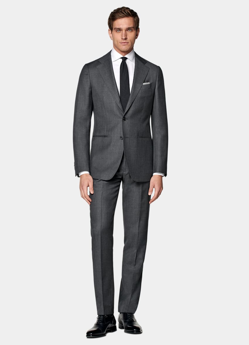 Dark Grey Bird's Eye Slim Leg Straight Suit Pants