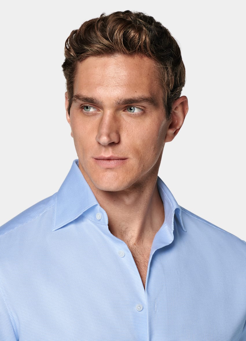 Light Blue Houndstooth Houndstooth Tailored Fit Shirt