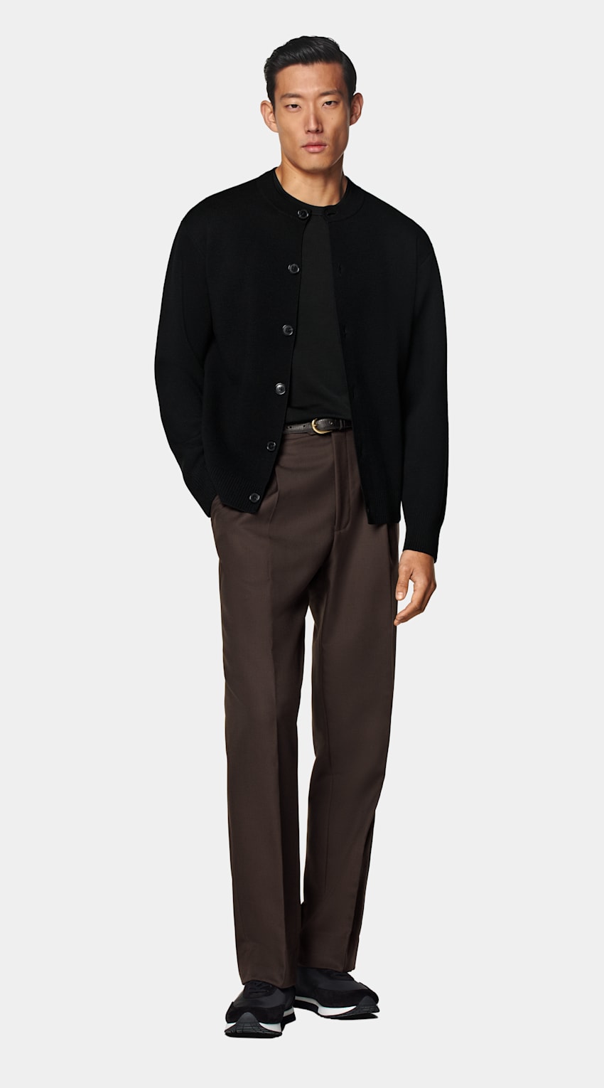Black Merino Crewneck Cardigan