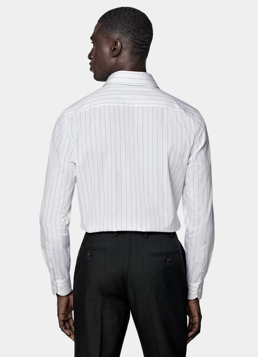 White Striped Point Collar Tailored Fit Shirt