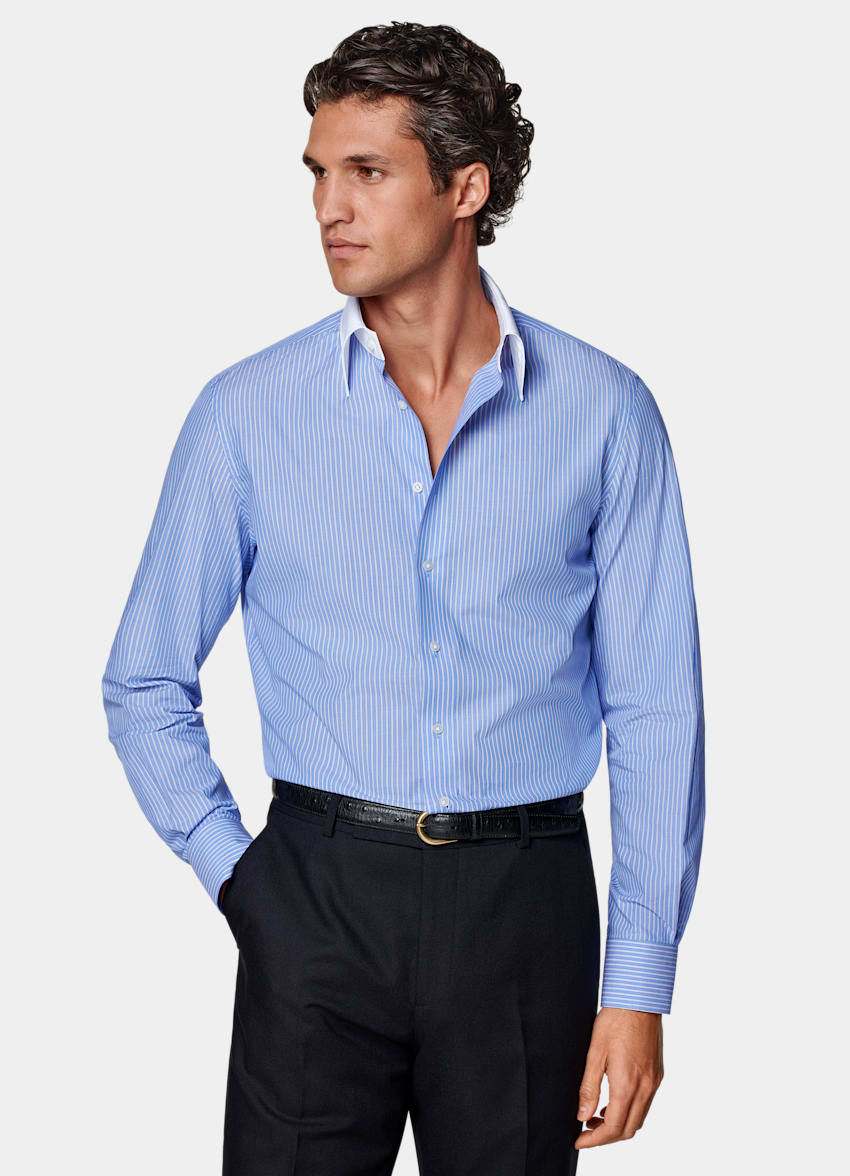 Light Blue Striped Tailored Fit Shirt