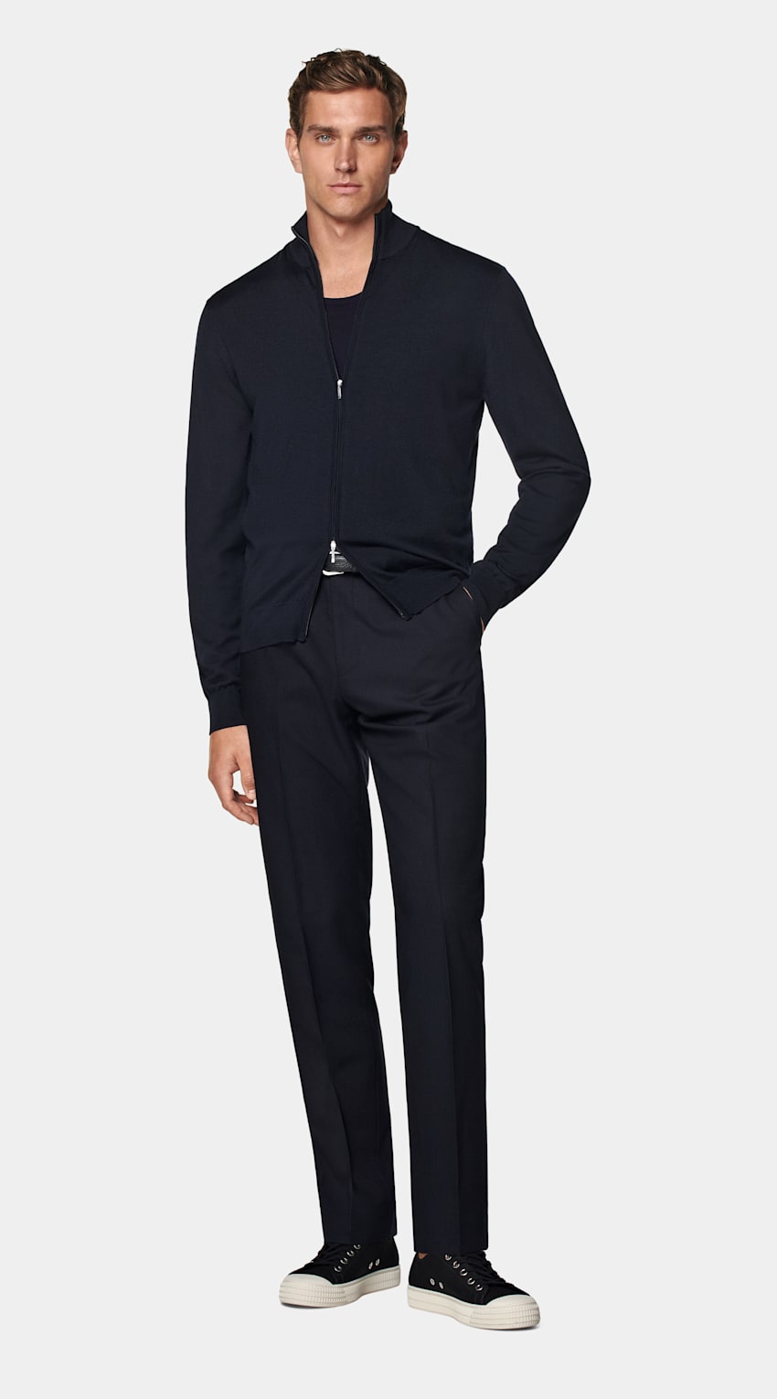 Navy Merino Zip Cardigan