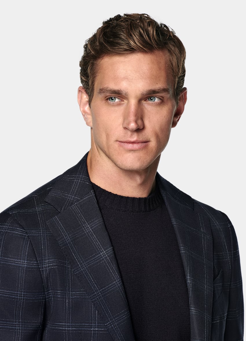 Navy Checked Tailored Fit Havana Blazer