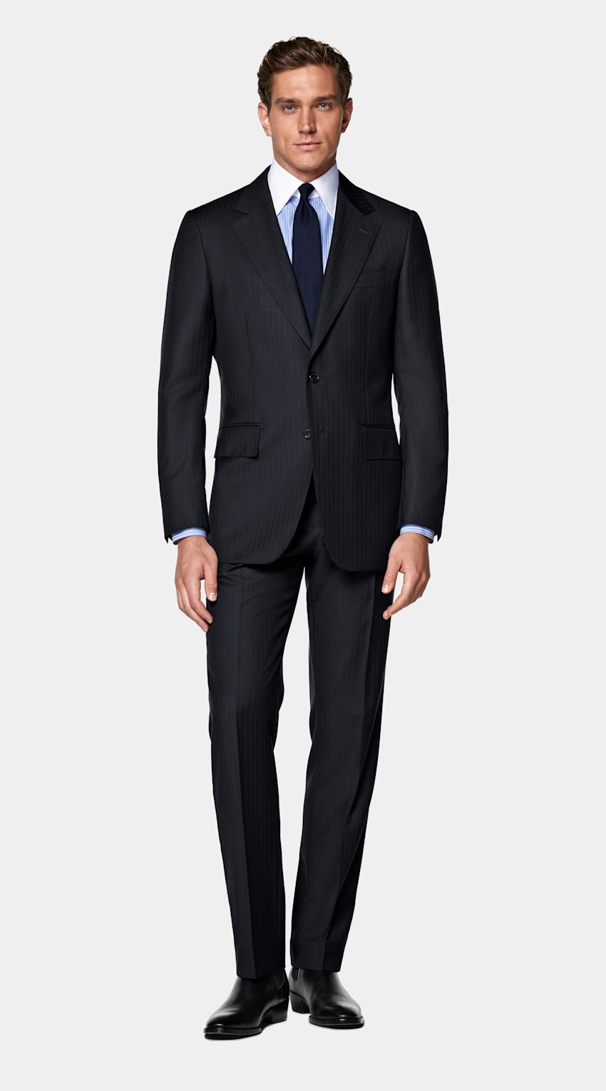 Navy Striped Tailored Fit Milano Suit