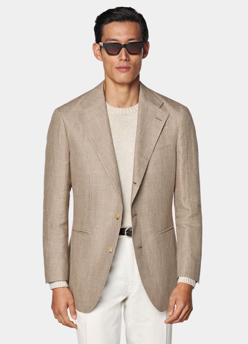Mid Brown Houndstooth Relaxed Fit Roma Blazer