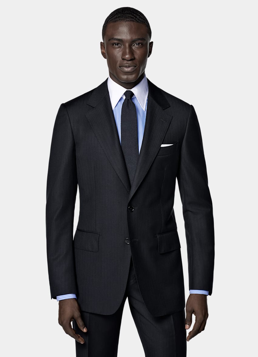 Navy Striped Tailored Fit Milano Suit
