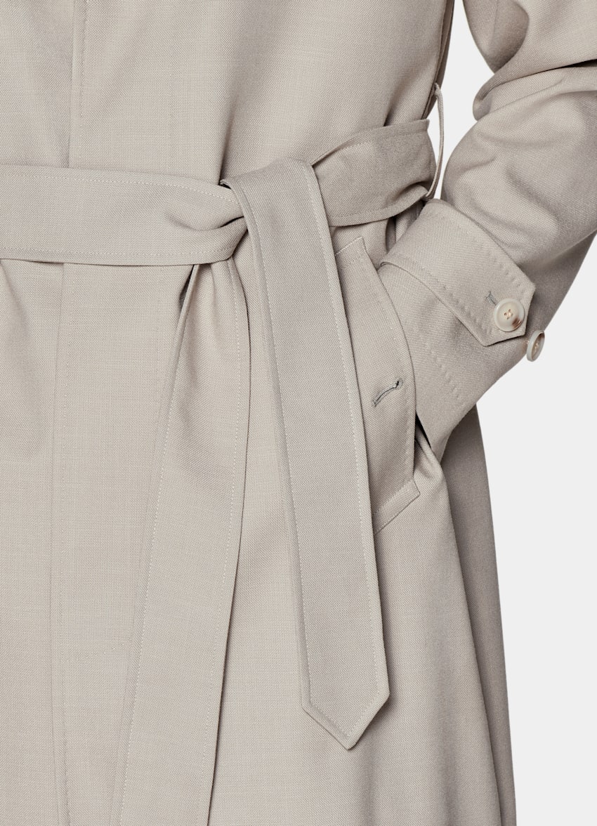 Light Taupe Belted Overcoat