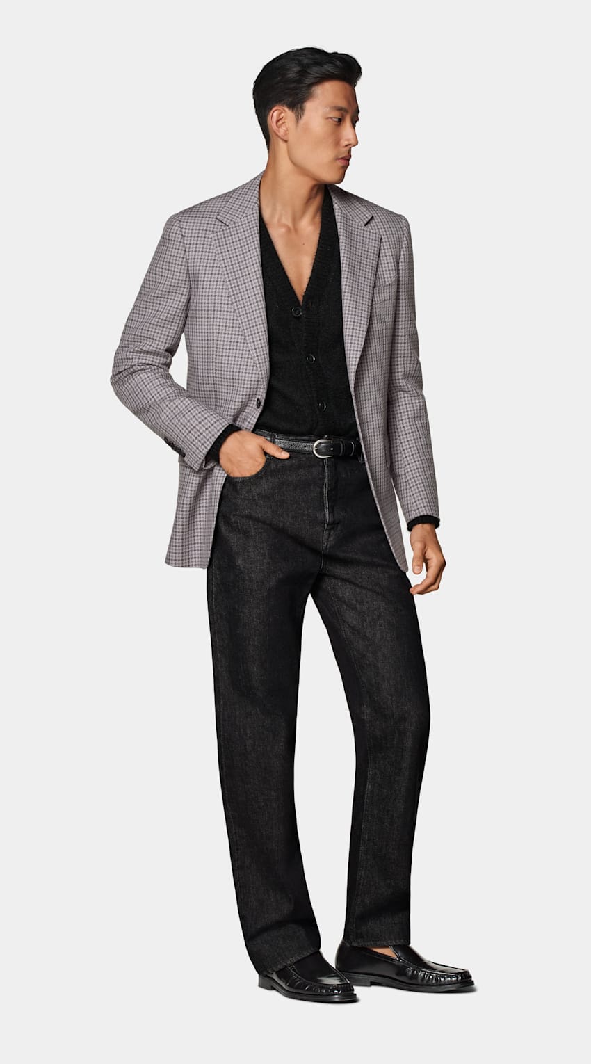 Taupe Checked Tailored Fit Milano Blazer