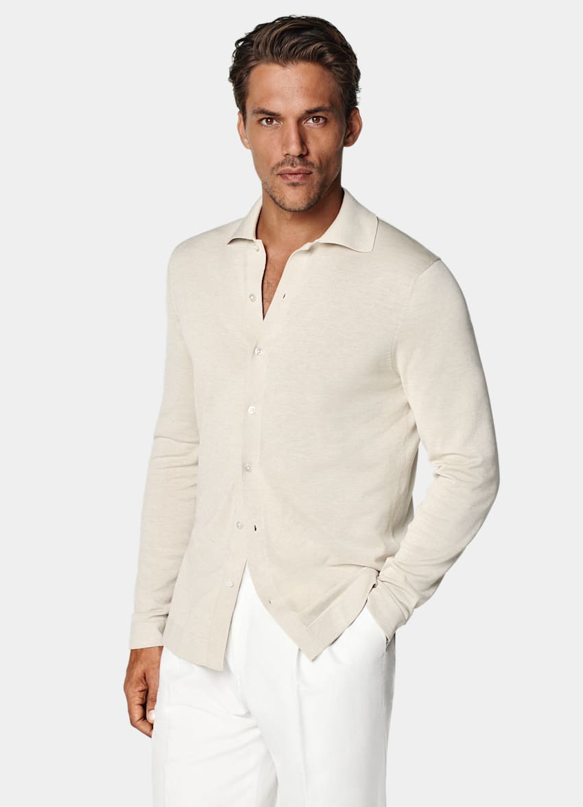 Sand Long Sleeve Polo Cardigan