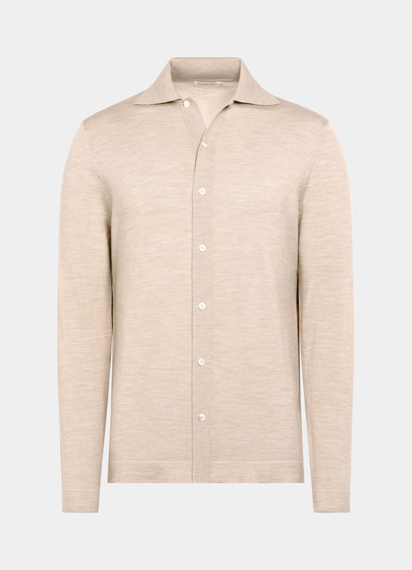 Sand Merino Long Sleeve Polo Cardigan