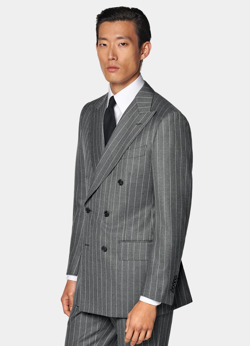 Mid Grey Striped Tailored Fit Milano Suit