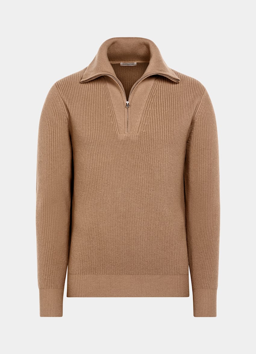 Mid Brown Ribbed Half Zip