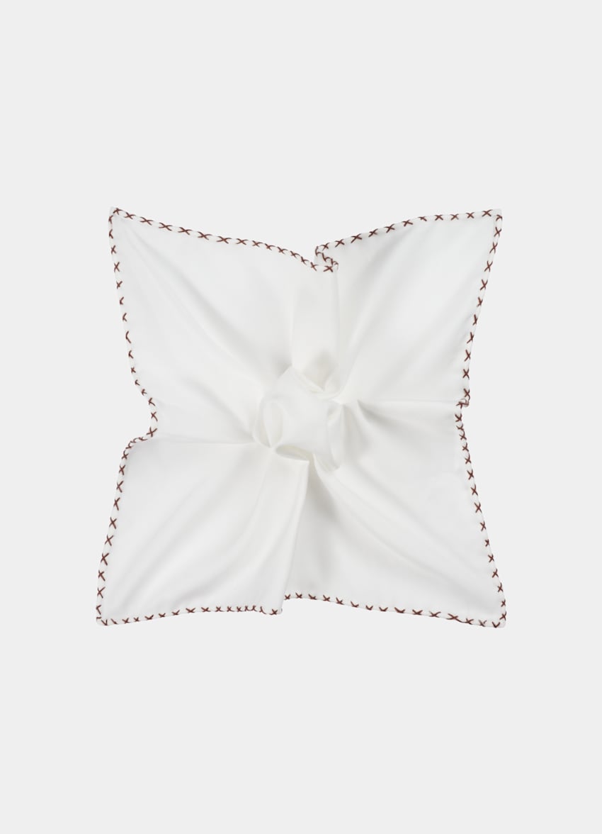 White Stitch Edge Pocket Square
