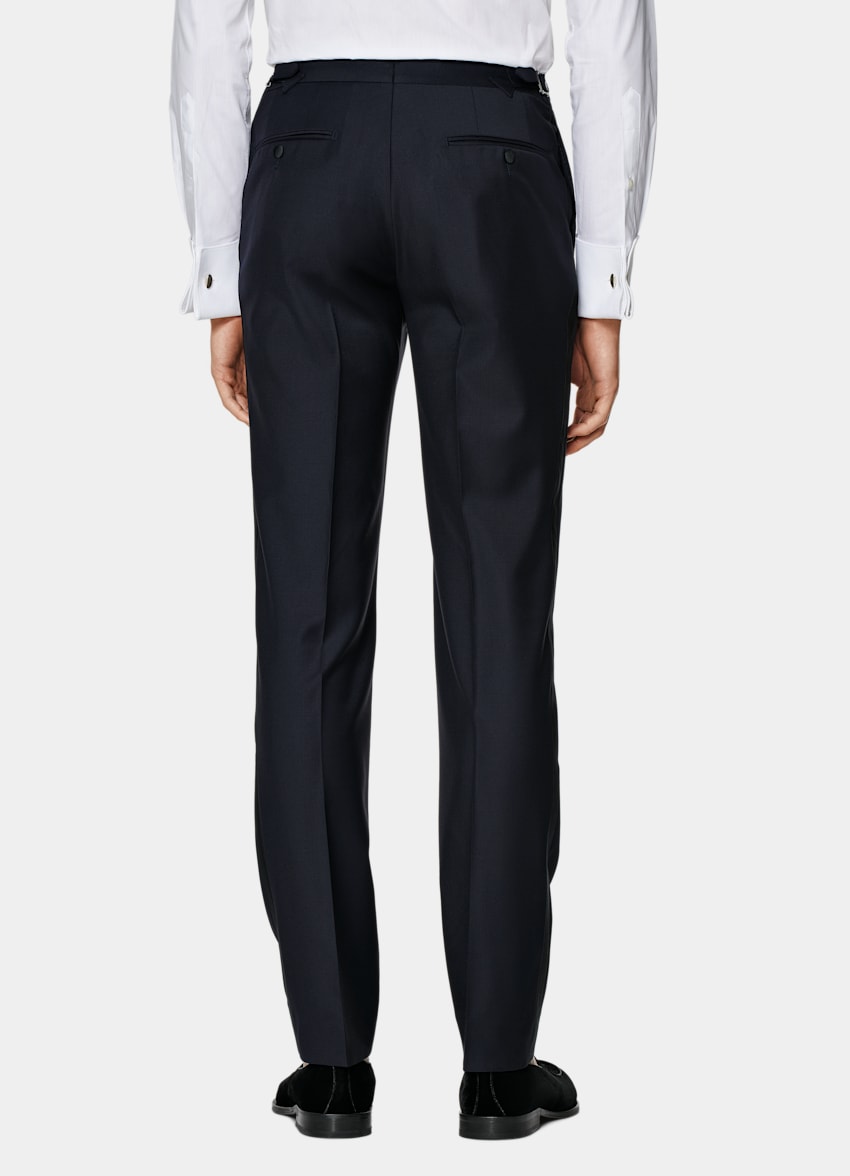Navy Slim Leg Straight Tuxedo Pants