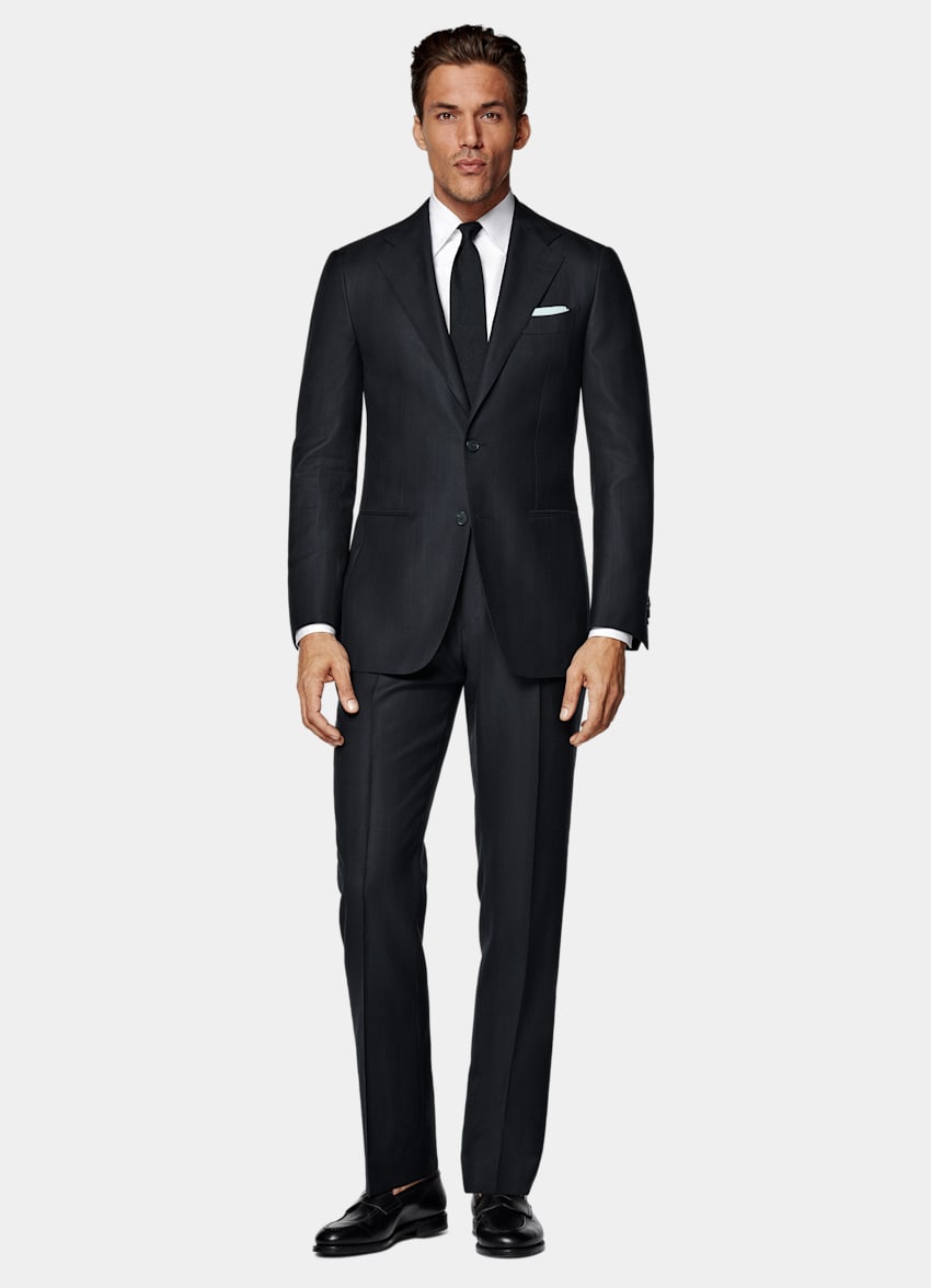 Navy Herringbone Tailored Fit Havana Suit