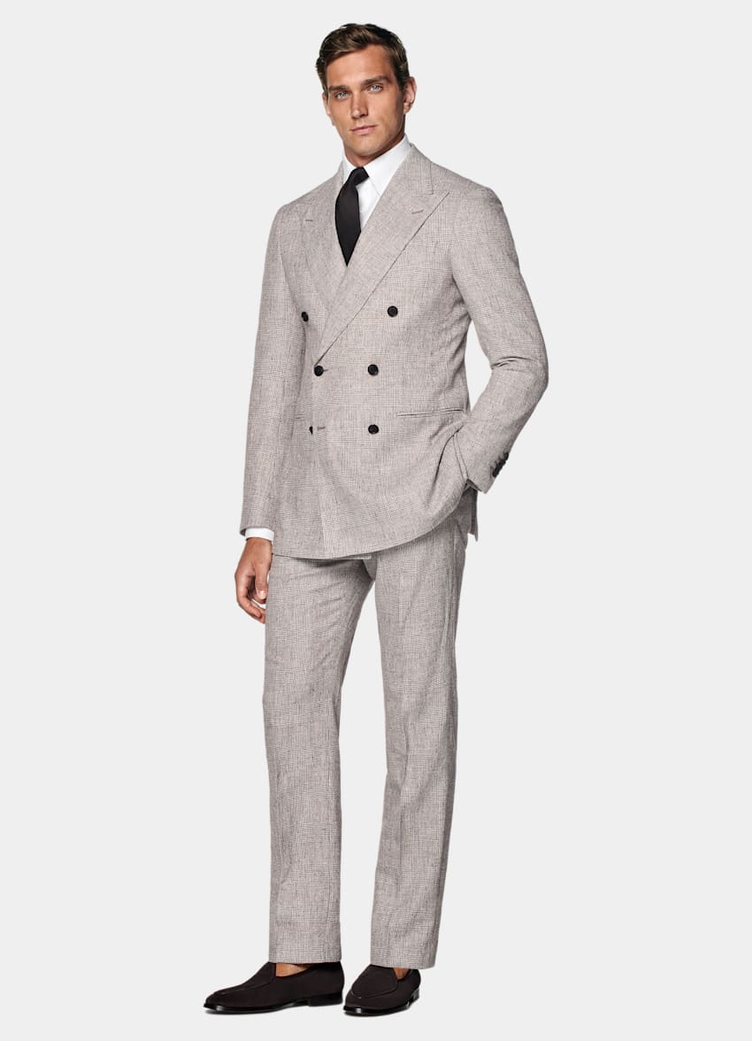 Light Taupe Checked Tailored Fit Havana Suit