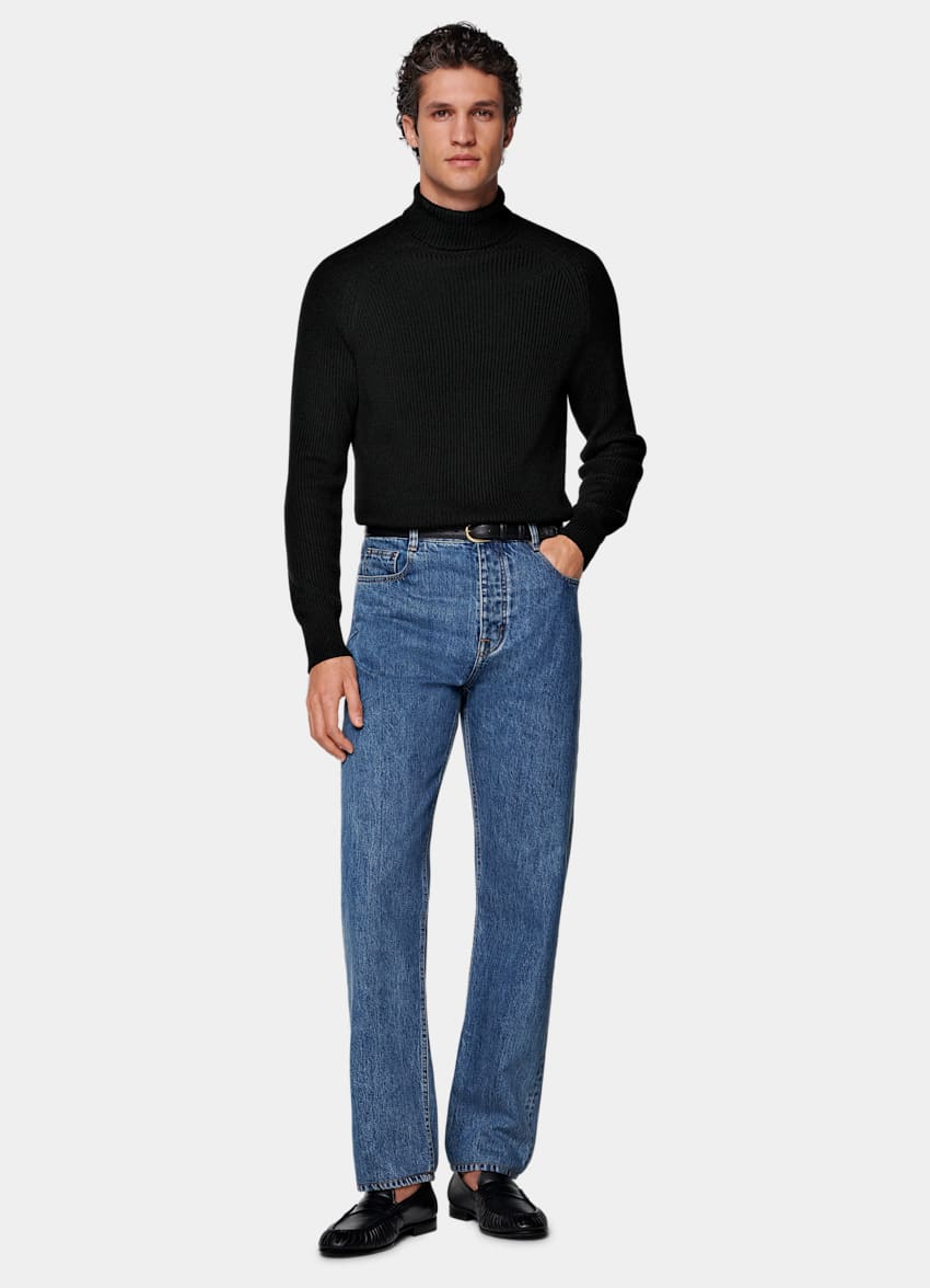 Black Merino Ribbed Turtleneck
