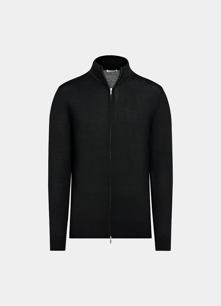 Black Merino Zip Cardigan