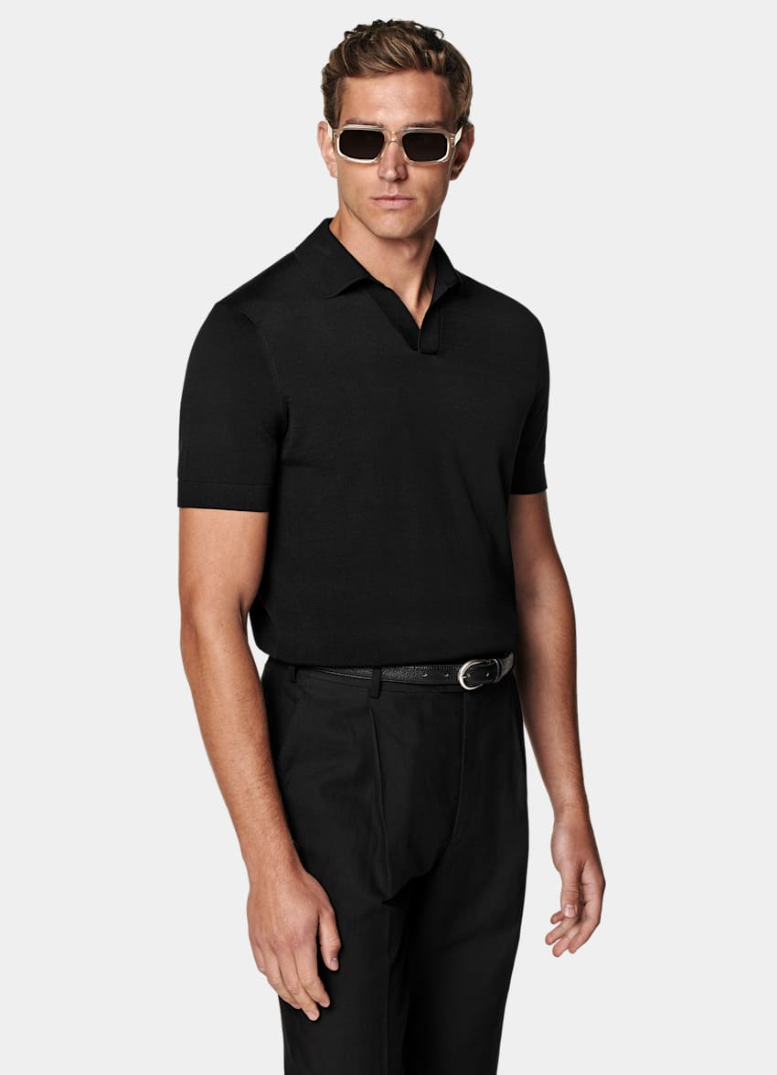 Black Buttonless Polo