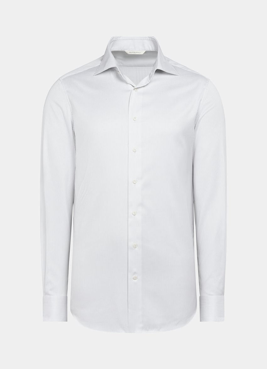 Grey Striped Twill Tailored Fit Shirt