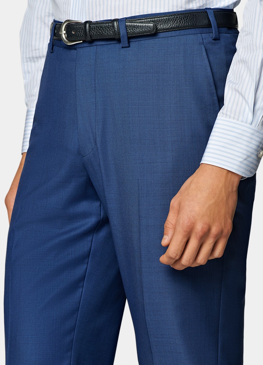 Mid Blue Slim Leg Straight Suit Pants