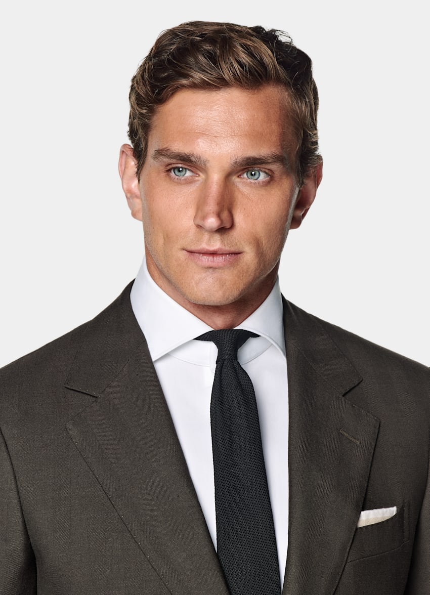 Dark Brown Herringbone Tailored Fit Milano Suit