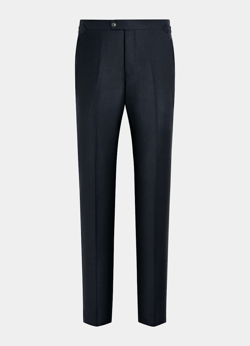 Navy Bird's Eye Slim Leg Straight Suit Pants