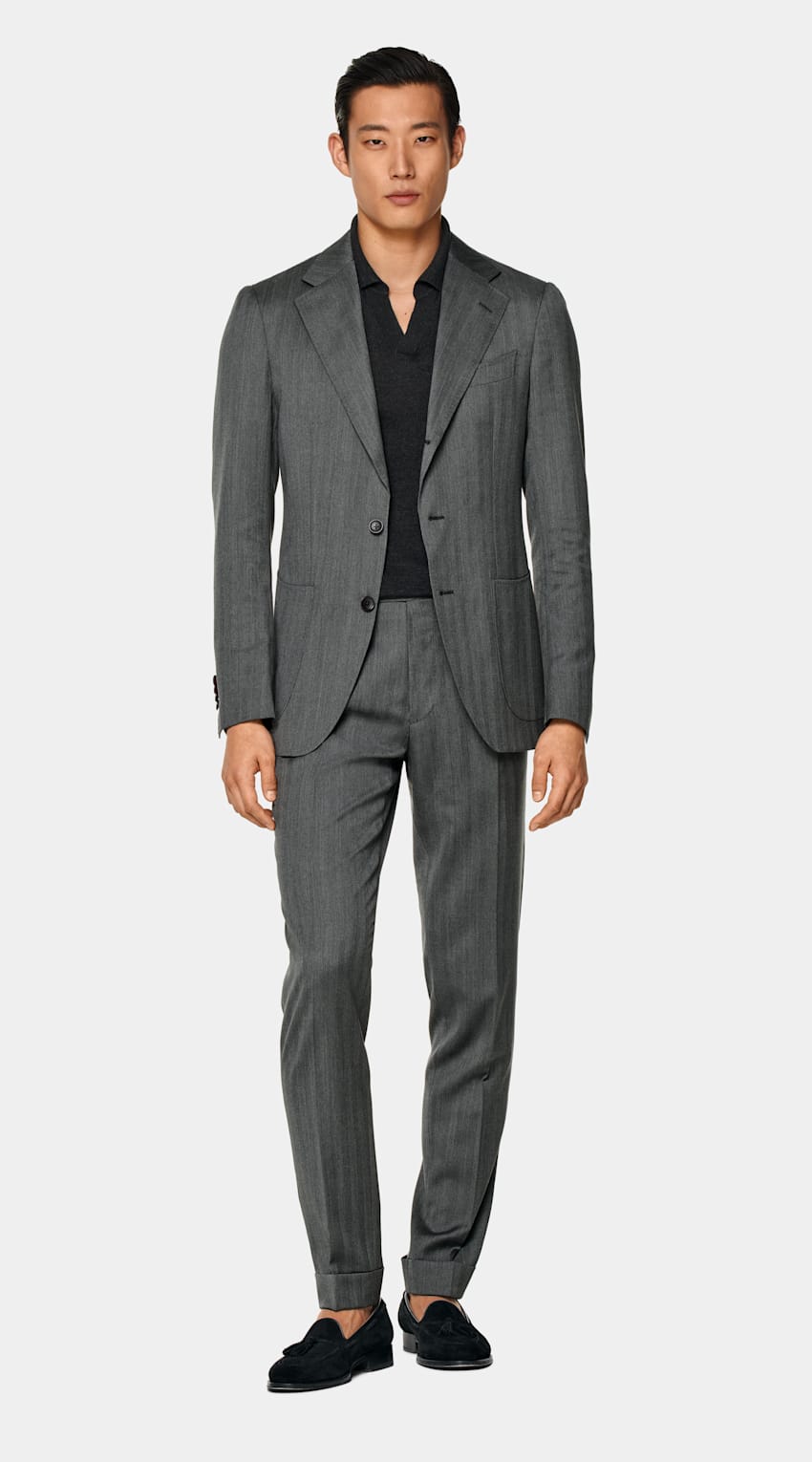Mid Grey Herringbone Perennial Tailored Fit Havana Suit