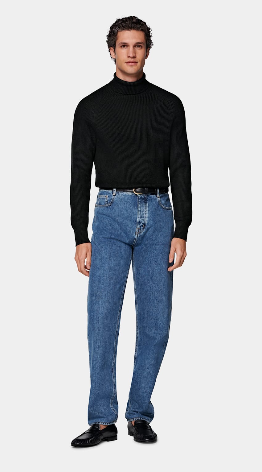 Black Merino Ribbed Turtleneck