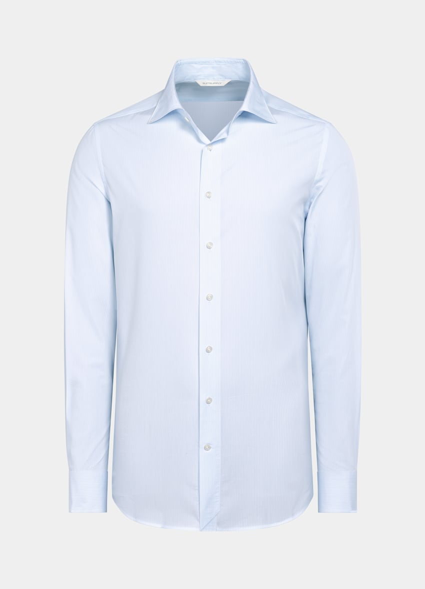 Light Blue Striped Poplin Tailored Fit Shirt