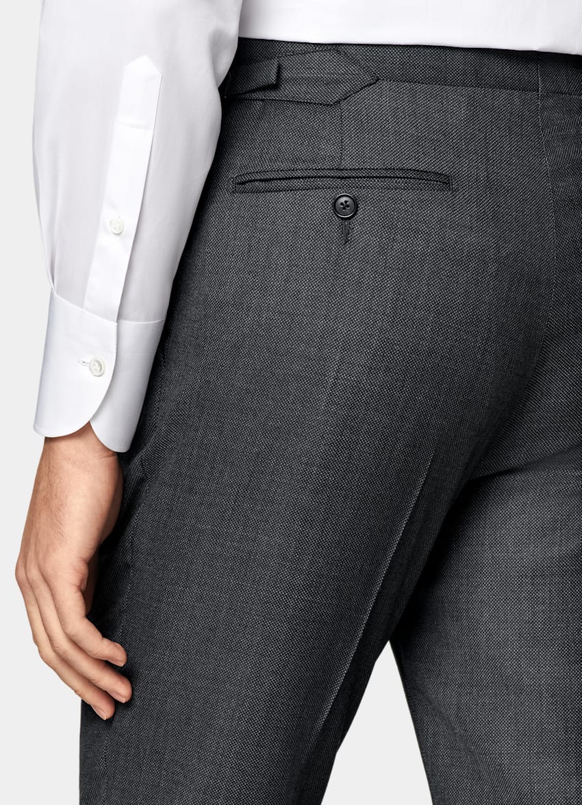 Dark Grey Bird's Eye Slim Leg Straight Suit Pants