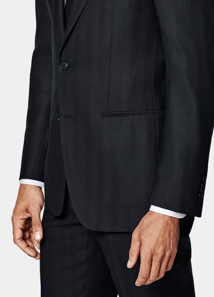 Navy Herringbone Tailored Fit Havana Suit