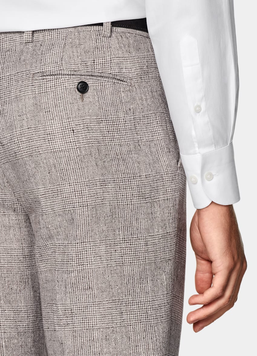Light Taupe Checked Tailored Fit Havana Suit