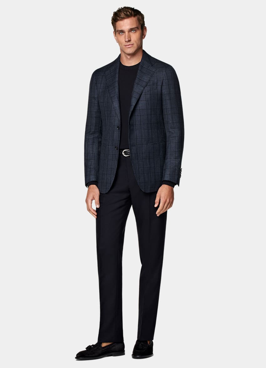 Navy Checked Tailored Fit Havana Blazer